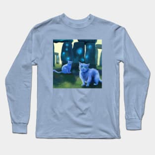 Magical Blue Cats Infest Stonehenge Long Sleeve T-Shirt